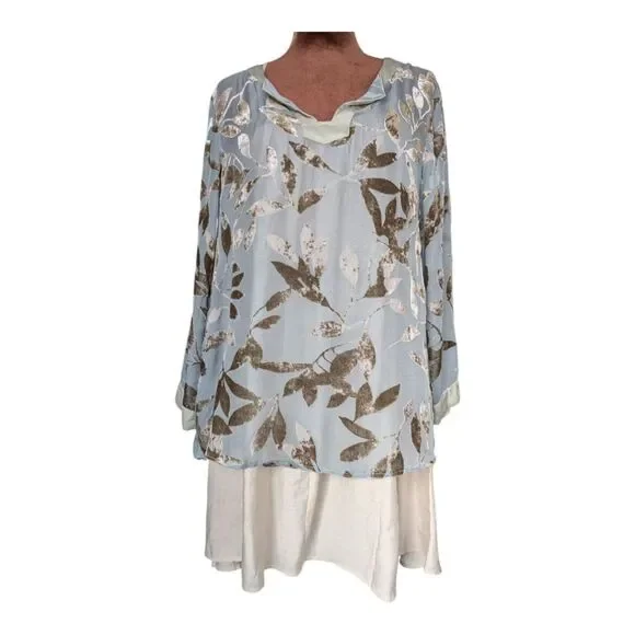 Nile (Swiss Brand) Silk Floral Burnout Velvet  Grey Blue Size M - Picture 11 of 14